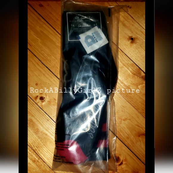 Sourpuss Grim Reaper Lucky 13 Vintage Tattoo Flash Red Double Stripe 16" Socks - Picture 3 of 6